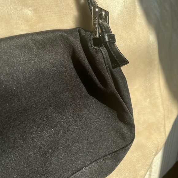 FENDI Black Satin and Leather Hobo Shoulder Bag. Baguette style Purse. - Picture 9 of 9